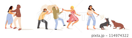 Self-defense techniques from street hooligan and aggressive dogs 114974322