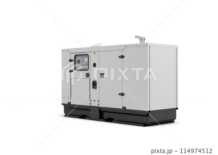Mobile diesel generator for emergency electric power left view 3d render on white Mobile diesel generator for emergency electric power left view 3d render on white 114974512