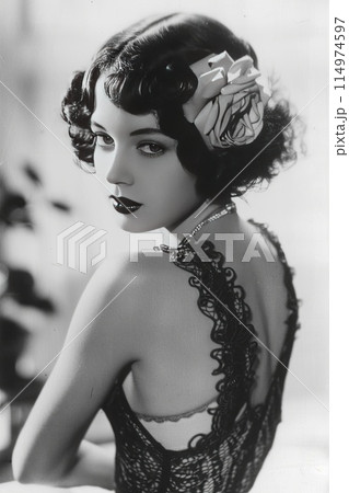 old photo portrait of young woman old photo portrait of young woman 114974597