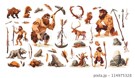 Caveman cartoon vector set. Man beard animal...のイラスト素材 [114975328] - PIXTA