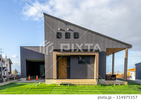 Modern house in residential district of Kanazawa, Japan. Modern house in residential district of Kanazawa, Japan. 114975357