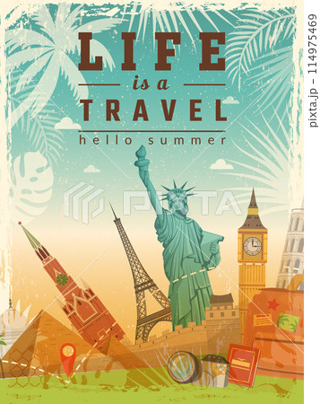 Travel poster historical geographic places travel points placard with place for text Travel poster historical geographic places travel points placard with place for text 114975469