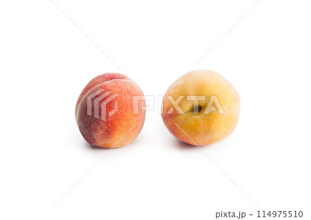 Peaches isolated on white background.. 114975510