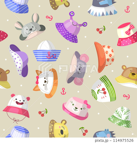 Panama pattern headwear for kids sun protection seamless background 114975526
