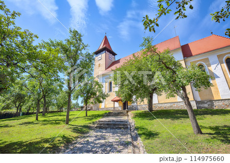 Amazing view of Evangelical C.A. Cisnadioara Michelsberg in Romania. Amazing view of Evangelical C.A. Cisnadioara Michelsberg in Romania. 114975660