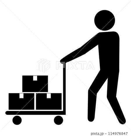 台車を押して段ボール箱を配達する人のシルエット 台車を押して段ボール箱を配達する人のシルエット 114976847
