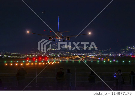 伊丹空港に着陸する旅客機 114977179