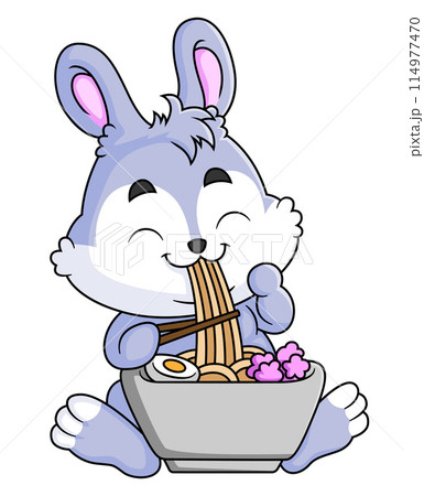 Cute rabbit Eating Ramen Bowl With Chopstick of illustration Cute rabbit Eating Ramen Bowl With Chopstick of illustration 114977470