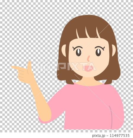 一個女人指著一點並微笑著解釋的向量圖 114977535