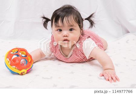 【はいはいを始めるツインテールの赤ちゃん】 114977766
