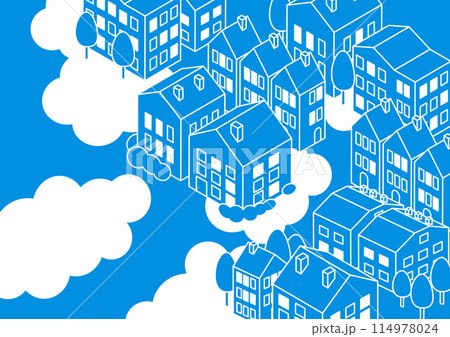 アイソメトリック　街並みと雲の壁紙 114978024