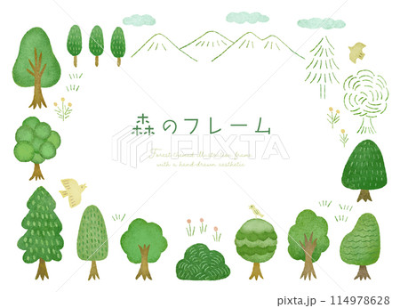 手書き風森のデザインフレーム 114978628
