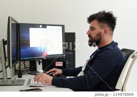 professional video editor enhancing digital footage using specialized software professional video editor enhancing digital footage using specialized software 114978909