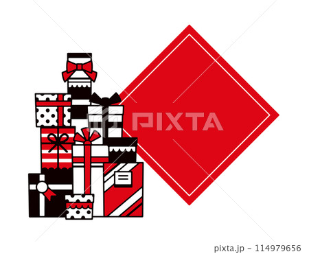 クリスマスプレゼントの山とタイトルスペースのおしゃれなイラスト 114979656