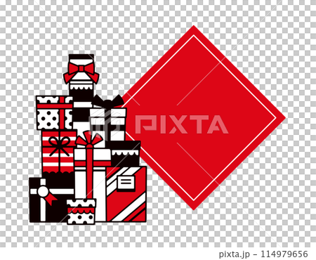 クリスマスプレゼントの山とタイトルスペースのおしゃれなイラスト 114979656