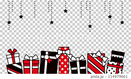 Illustration of lots of Christmas presents and star ornaments Illustration of lots of Christmas presents and star ornaments 114979661