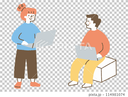 Man and woman working on a computer together_color 114981074