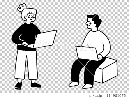 Man and woman working on a computer together_2 Man and woman working on a computer together_2 114981076