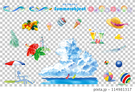 Summer resort cute illustration set Summer resort cute illustration set 114981317