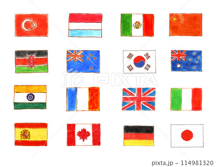パステルで描いた世界の国旗セット 114981320
