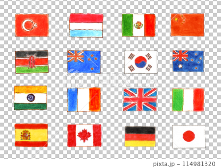 パステルで描いた世界の国旗セット 114981320