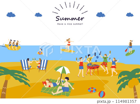 海で夏を楽しむ人達 114981357
