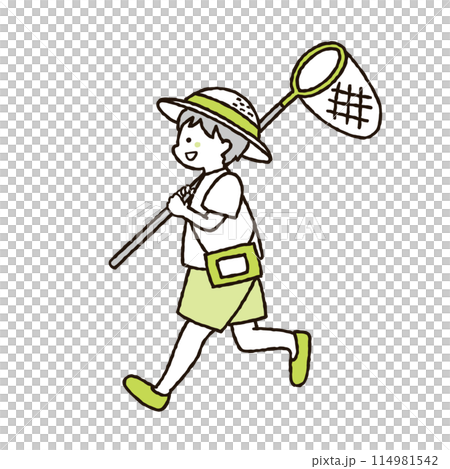 虫網を持って走る子供のイラスト 114981542