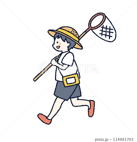 虫網を持って走る子供のイラスト 114981703