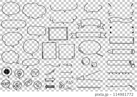 Hand-drawn line drawing speech bubble & frame illustration set 114981772