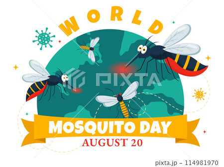 World Mosquito Day Vector Illustration on August 20th featuring a Midge that Can Cause Dengue Fever and Malaria in a Flat Style Cartoon Background 114981970