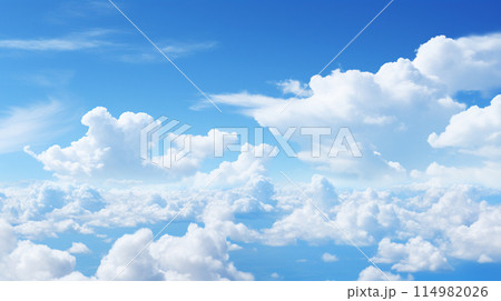 Blue sky and white clouds..blue back ground.Freshness of the new day. Bright blue background. Relaxing feeling like being in the sky , Generate AI 114982026
