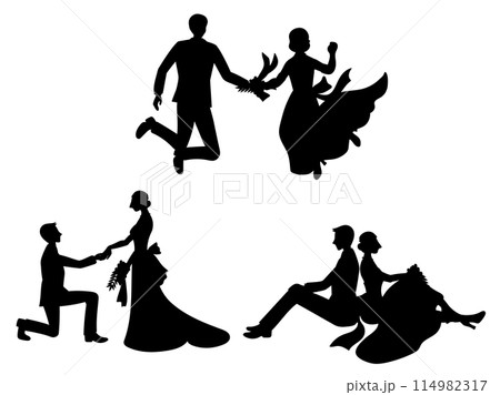 結婚式の花嫁と花婿のシルエットのセット-2 114982317