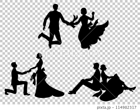 結婚式の花嫁と花婿のシルエットのセット-2 114982317