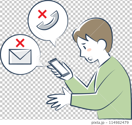 The upper body of a man having trouble using his smartphone 114982479