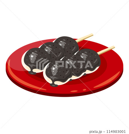 皿に盛られた黒胡麻あん団子 114983001