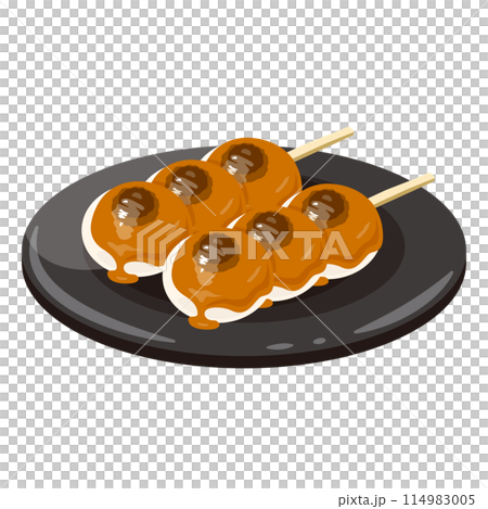 Mitarashi dango served on a plate 114983005