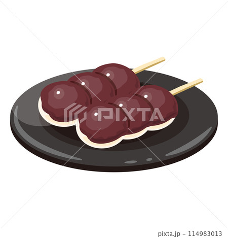 皿に盛られたこしあん団子 皿に盛られたこしあん団子 114983013