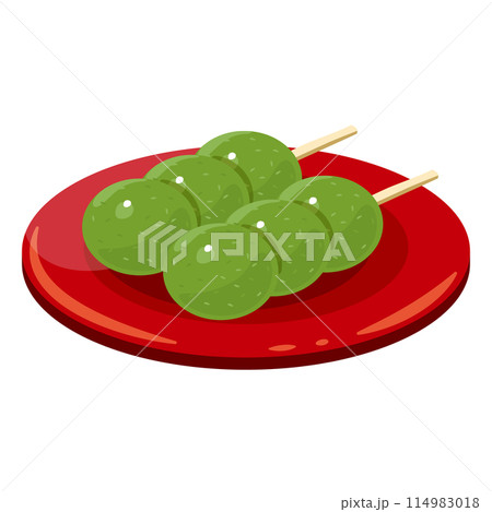 皿に盛られた草団子のイラスト素材 [114983018] - PIXTA