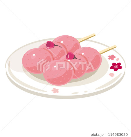 皿に盛られた桜団子 114983020