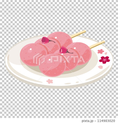 皿に盛られた桜団子 114983020