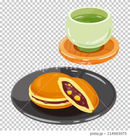 Tea and chestnut dorayaki on a plate 114983075