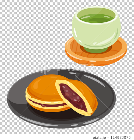 Tea and dorayaki on a plate 114983076