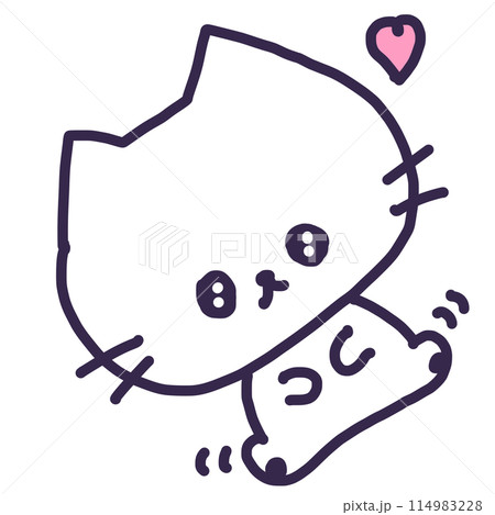 うるうるの目でへそ天して甘えているかわいい白い色の子猫のイラスト 114983228