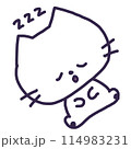 ヘソ天で寝ているかわいい白い色の子猫のイラスト 114983231