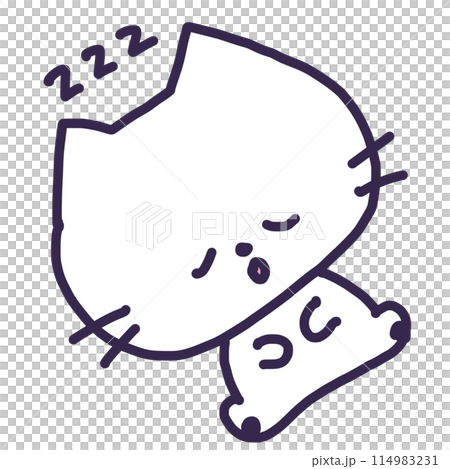 Illustration of a cute white colored kitten sleeping on its back 114983231