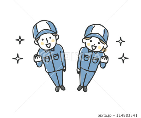 ガッツポーズする作業員 114983541