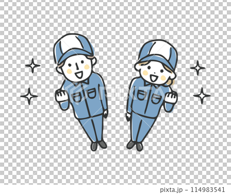 ガッツポーズする作業員 114983541