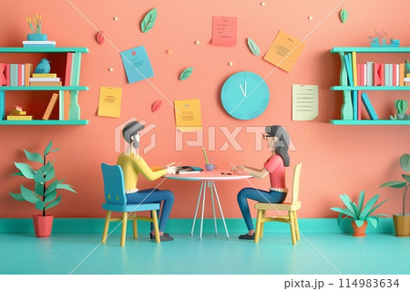 Parent-teacher conferences, the morning rush to get everyone to school, Vector illustration. Parent-teacher conferences, the morning rush to get everyone to school, Vector illustration. 114983634