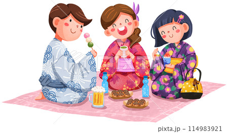 Hanabi festival watercolor illustration element concept Hanabi festival watercolor illustration element concept 114983921