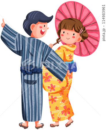 Hanabi festival watercolor illustration element concept 114983961